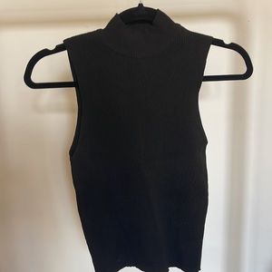 High neck ribbed black tank